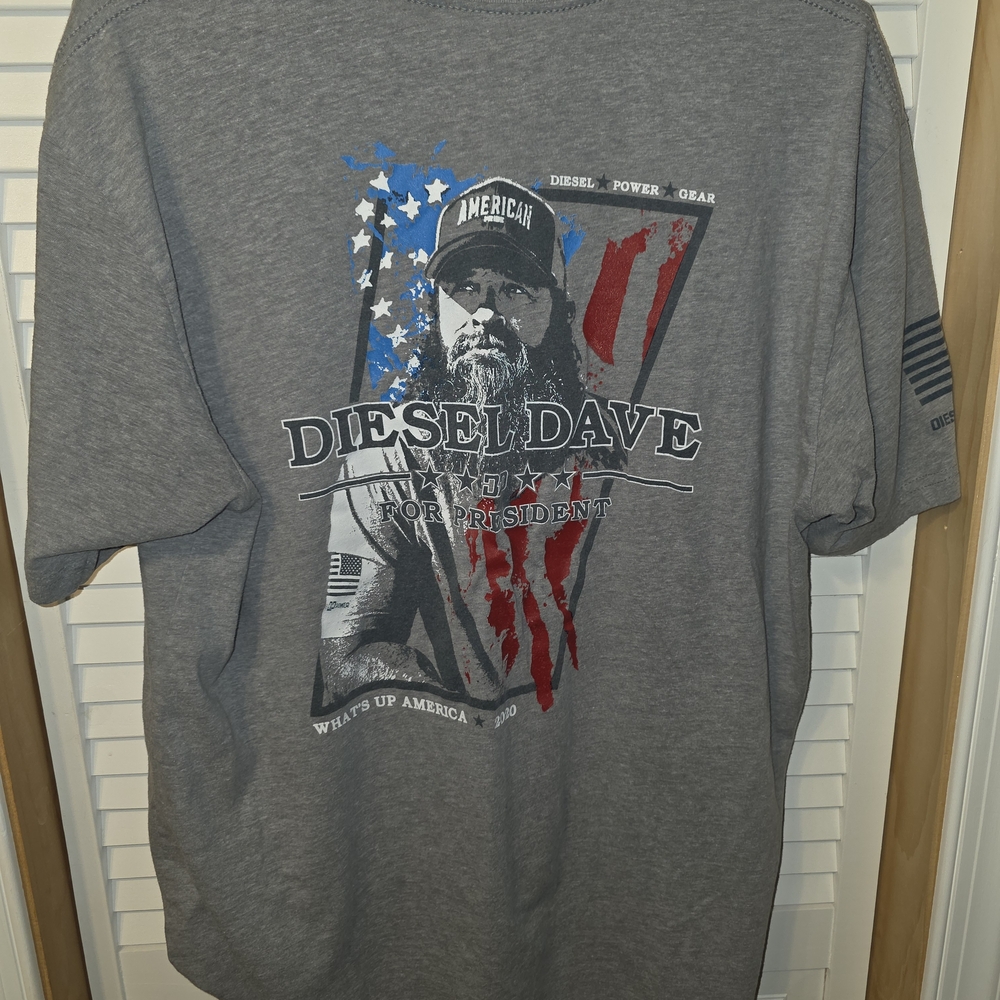 Diesel Gray 'Diesel Dave' Graphic Tee with Red & Blue Flag Accents